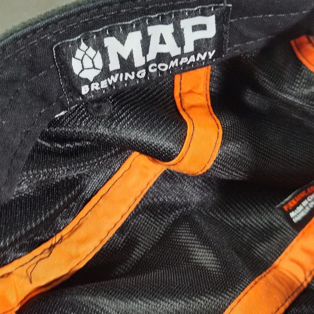 Map Brewing Hat Cap Strapback Black Orange Fleece Gorpcore Bozeman Montana Panel